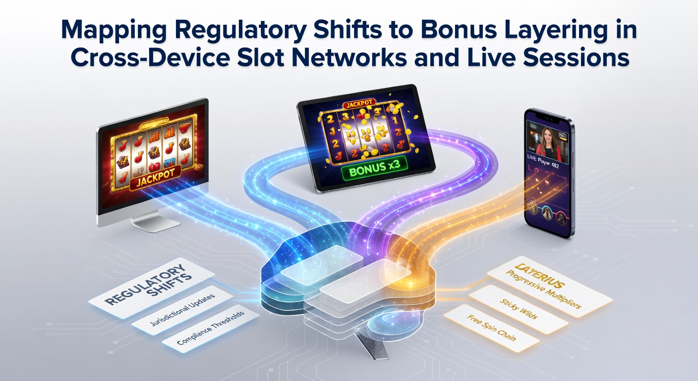 Diagram showing cross-device slot networks connecting mobile, desktop, and live dealer sessions with bonus layering pathways