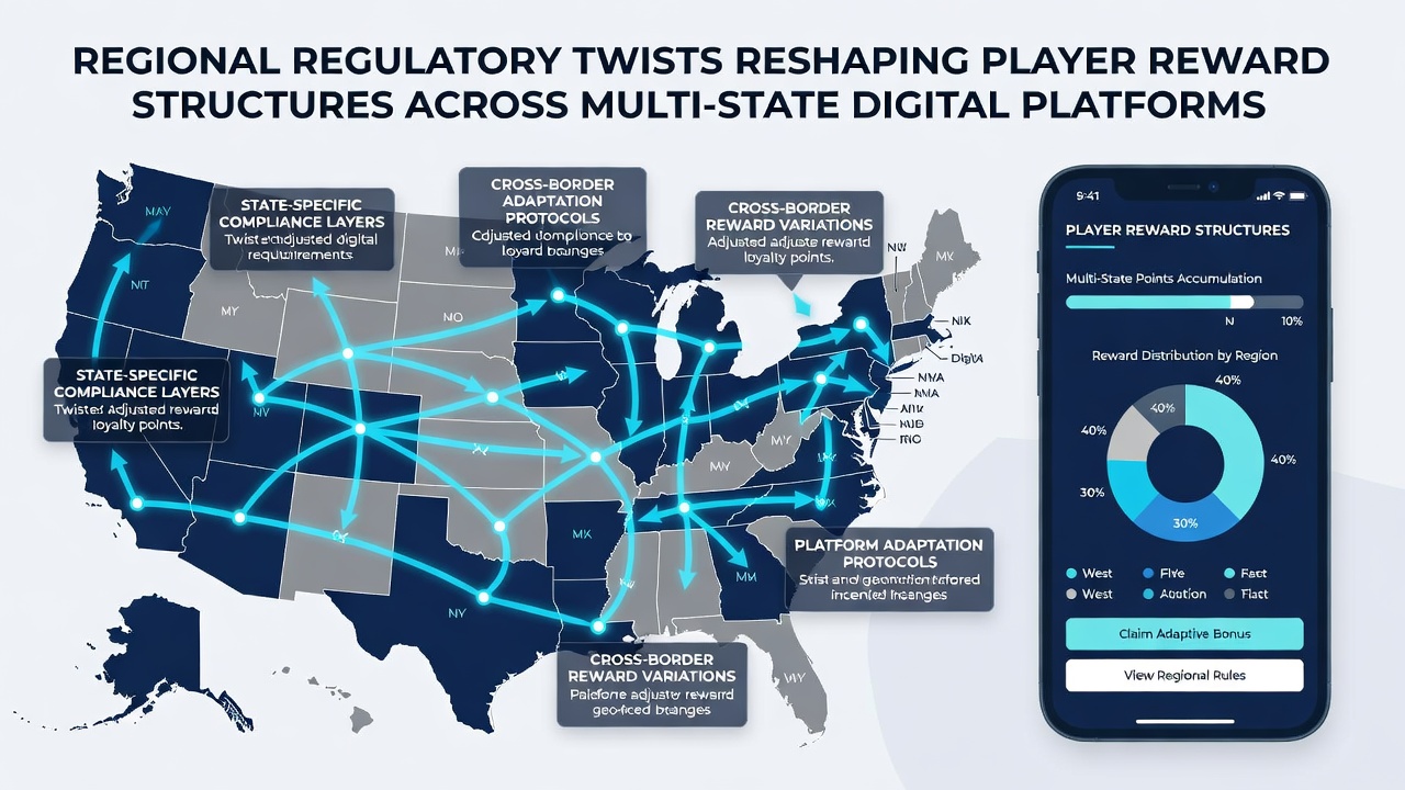 Regulatory compliance dashboard displaying multi-state reward adjustments and player data segmentation on a digital platform