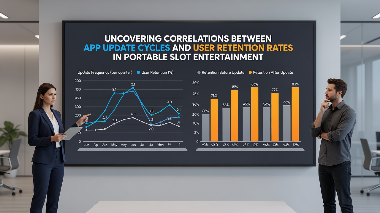 Data visualization charts displaying app update frequency versus user retention rates over time